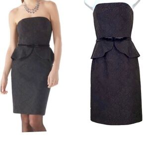 WHBM Black Dress Size 2 Structured Strapless Lace Peplum Party Cocktail Belted
